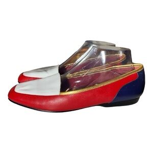 Enzo Angiolini Colorblock Leather Loafer Flats Red White Blue 9.5 Vintage